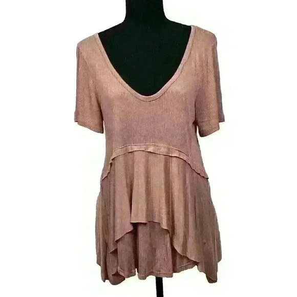 Lavender Field Womens SM Mauve Rayon Draped Tunic Top Short Sleeves Cottagecore - Picture 1 of 10